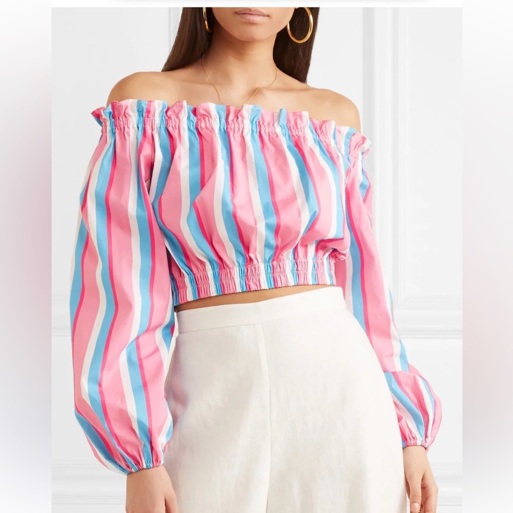 Staud Fair off-the-shoulder striped stretch-cotton poplin top